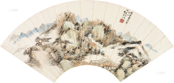 ▲ 왕동유(王同愈, 1855-1941)의 영상다백운(嶺上多白雲) 선편(扇片) (紙本 19×51cm)