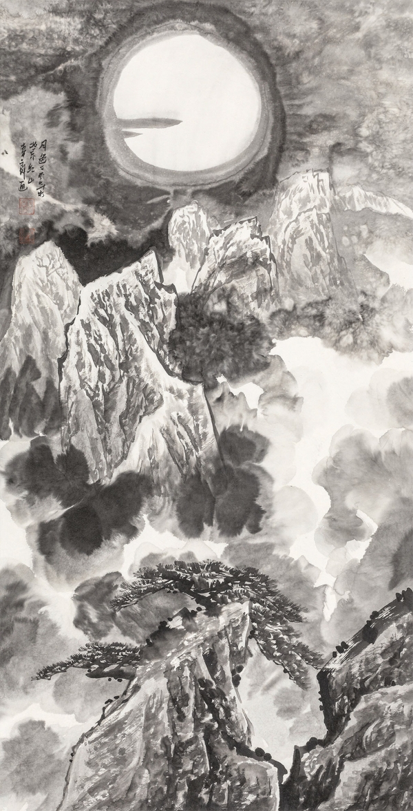 ▲ 현대 중국화가 양행랑(楊幸郞)의 월색(月色) 가지(卡紙) (2017年作, 設色紙本, 137×70cm)