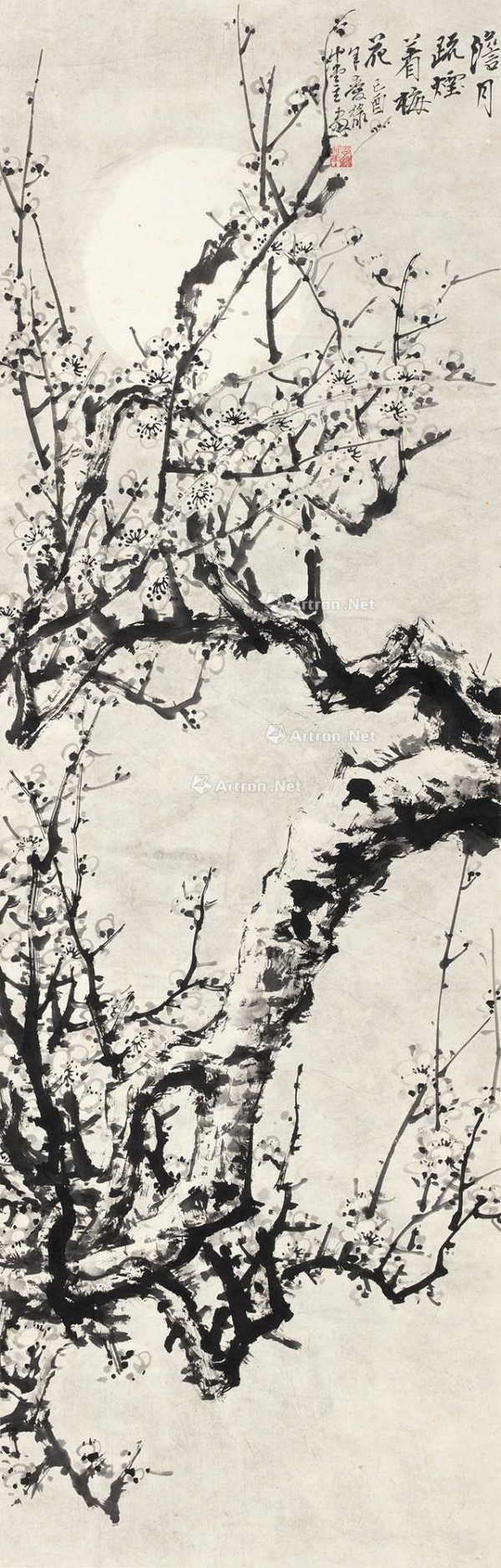▲ 근현대 중국화가 왕난야(王蘭若)의 담월매향(澹月梅香) (1969年作, 水墨紙本, 100×32cm)