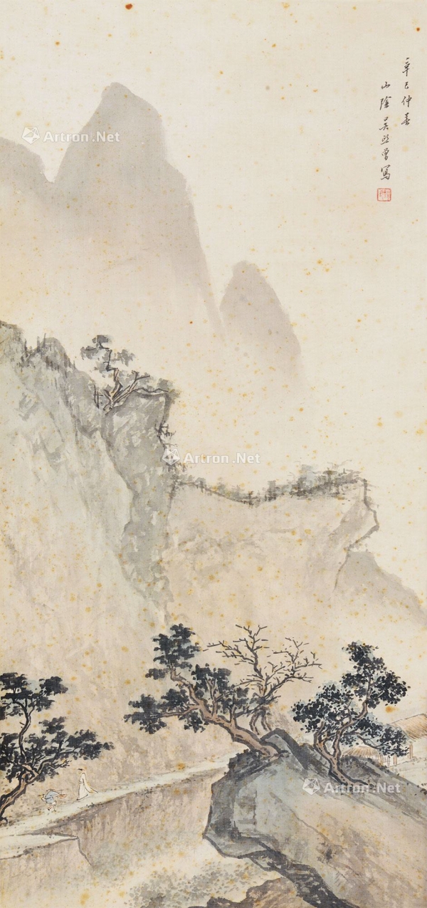 ▲ 근현대 중국화가 오경정(吳鏡汀)의 悠然見南山 (設色絹本, 74.5×35.5cm)